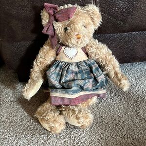 Vintage Style Teddy Bear with Dress and Bow